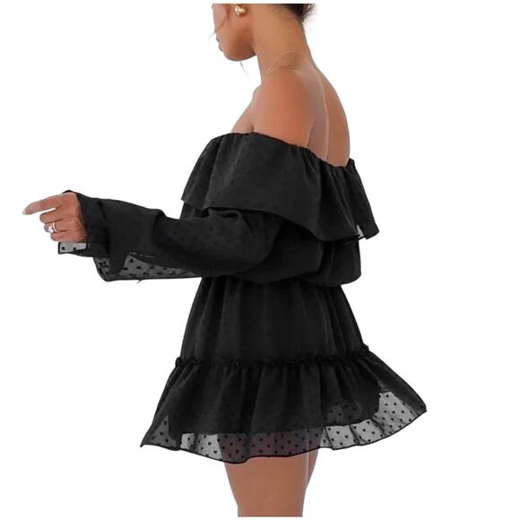 Rumored Senorita Mini Dress SMALL Black Ruffles Bohemian Sheer NWT Danty Flirty - Picture 4 of 8